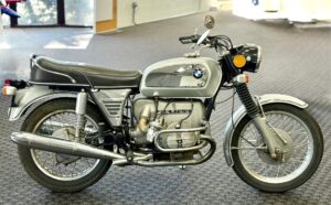 vintage BMW motorcycle with "toaster tank" design